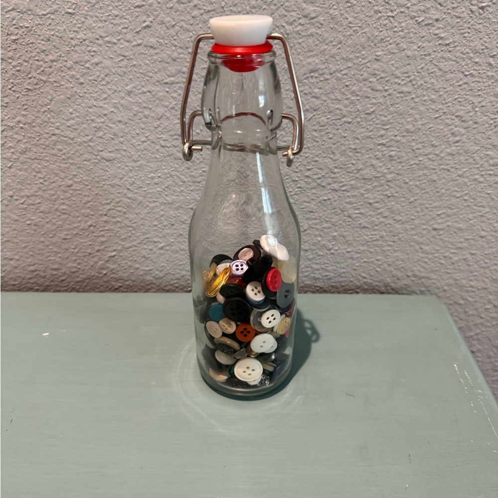 Glass Bottle with Assorted Buttons